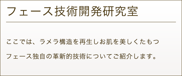 フェース技術開発研究室 ここでは、ラメラ構造を再生しお肌を美しくたもつフェース独自の革新的技術についてご紹介します。